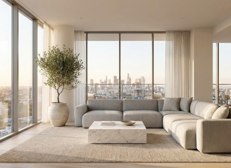 Inspirasi desain interior ruang tamu minimalis modern dengan pencahayaan alami untuk rumah kecil.