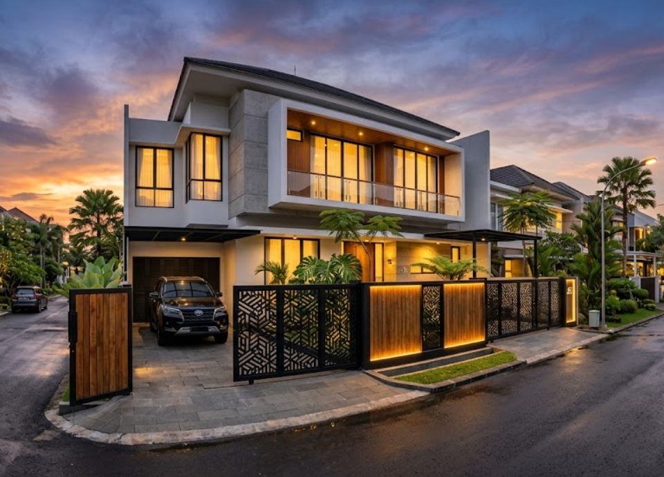 inspirasi pagar rumah minimalis modern dengan teknologi laser cut dan kayu jati.