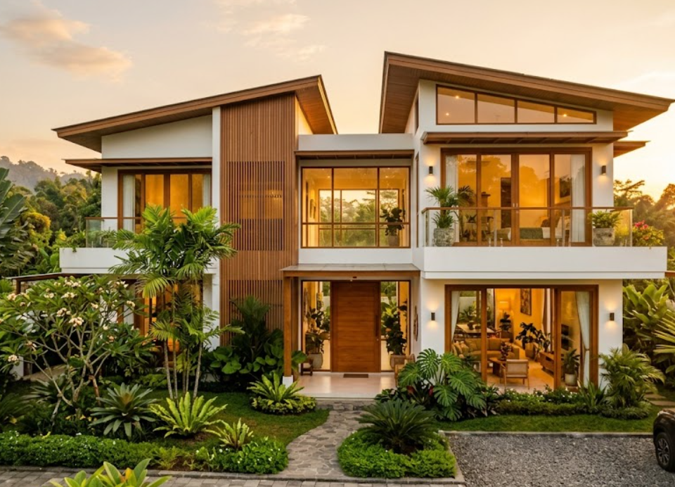 rumah sehat nyaman dengan desain modern tropis dan pencahayaan alami yang optimal.