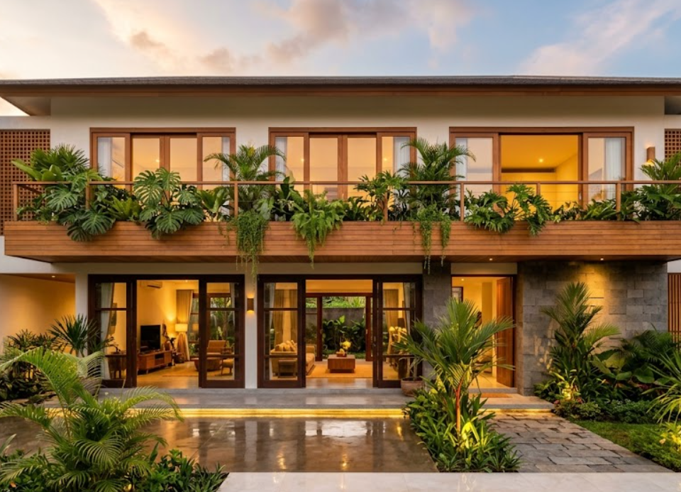 rumah sehat nyaman dengan desain modern tropis dan pencahayaan alami yang optimal.