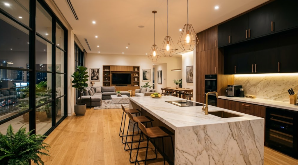Arsiteku interior terpercaya dengan desain kitchen island fungsional.