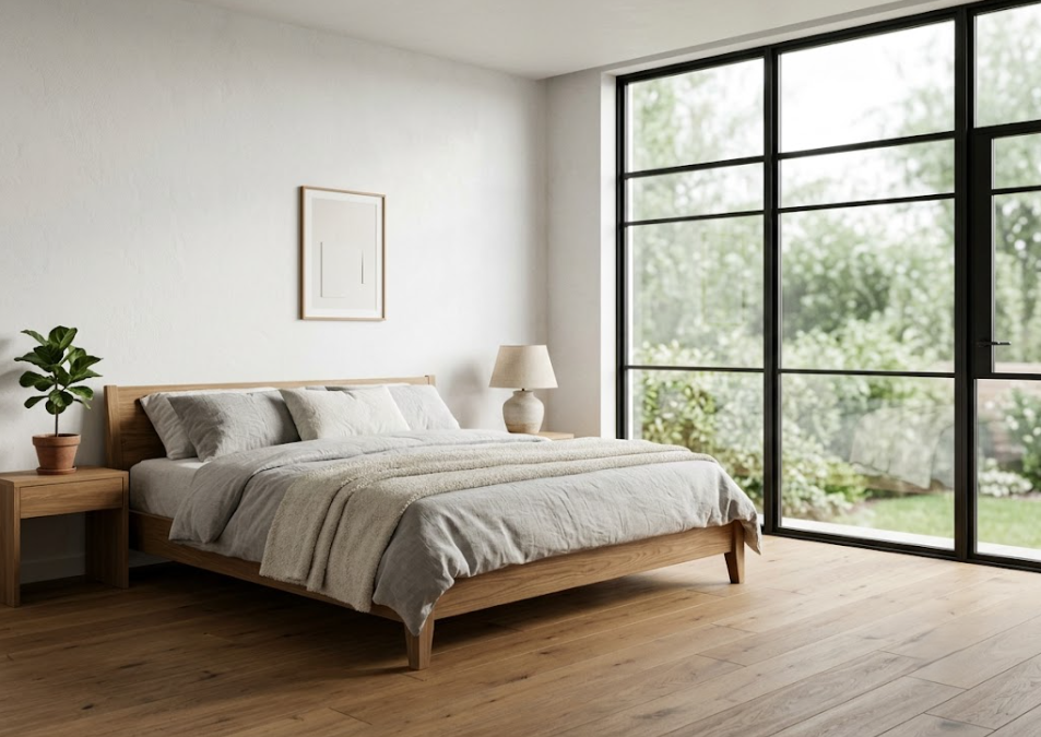 Renovasi kamar utama gaya minimalis modern yang mewah dan nyaman.