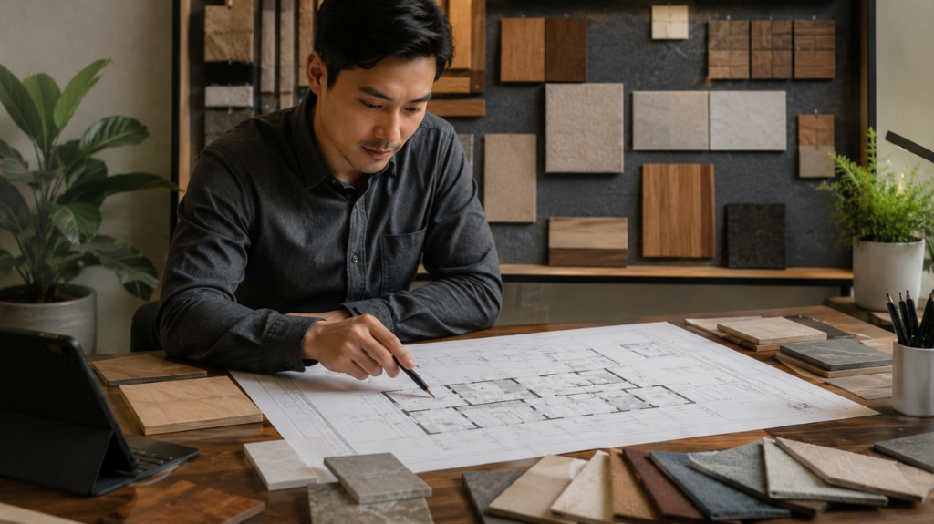 Gambar kerja presisi dan floor plan dari layanan jasa desain interior profesional.