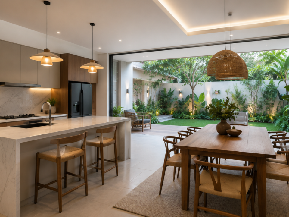 arsiteku renovasi rumah mewujudkan hasil akhir hunian impian berkonsep Japandi tropical yang fungsional.