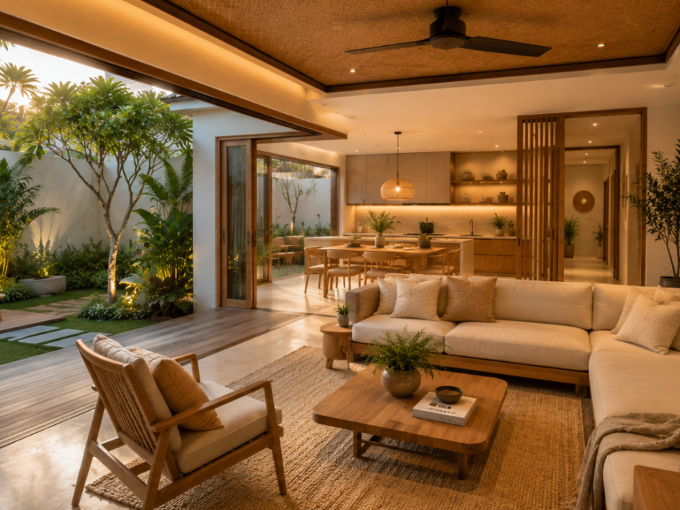 arsiteku renovasi rumah mewujudkan hasil akhir hunian impian berkonsep Japandi tropical yang fungsional.